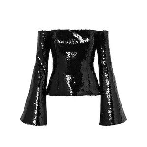 Halpern Off The Shoulder Sequin Bell Sleeve Top! Size 2 NWT Retail $2k